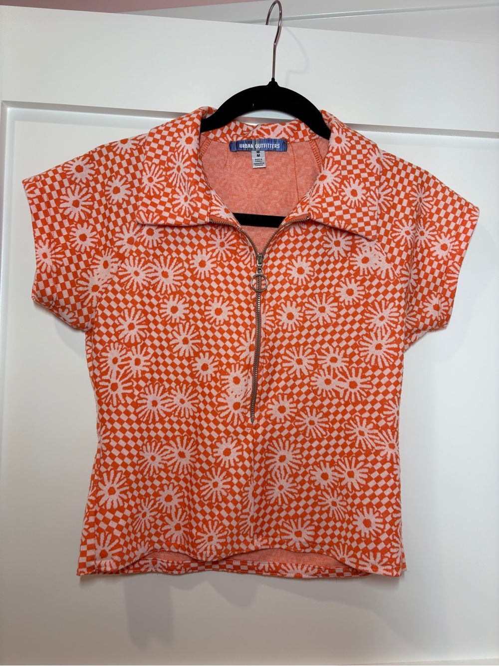 Urban Outfitters Orange and White Floral Zip Crop Top